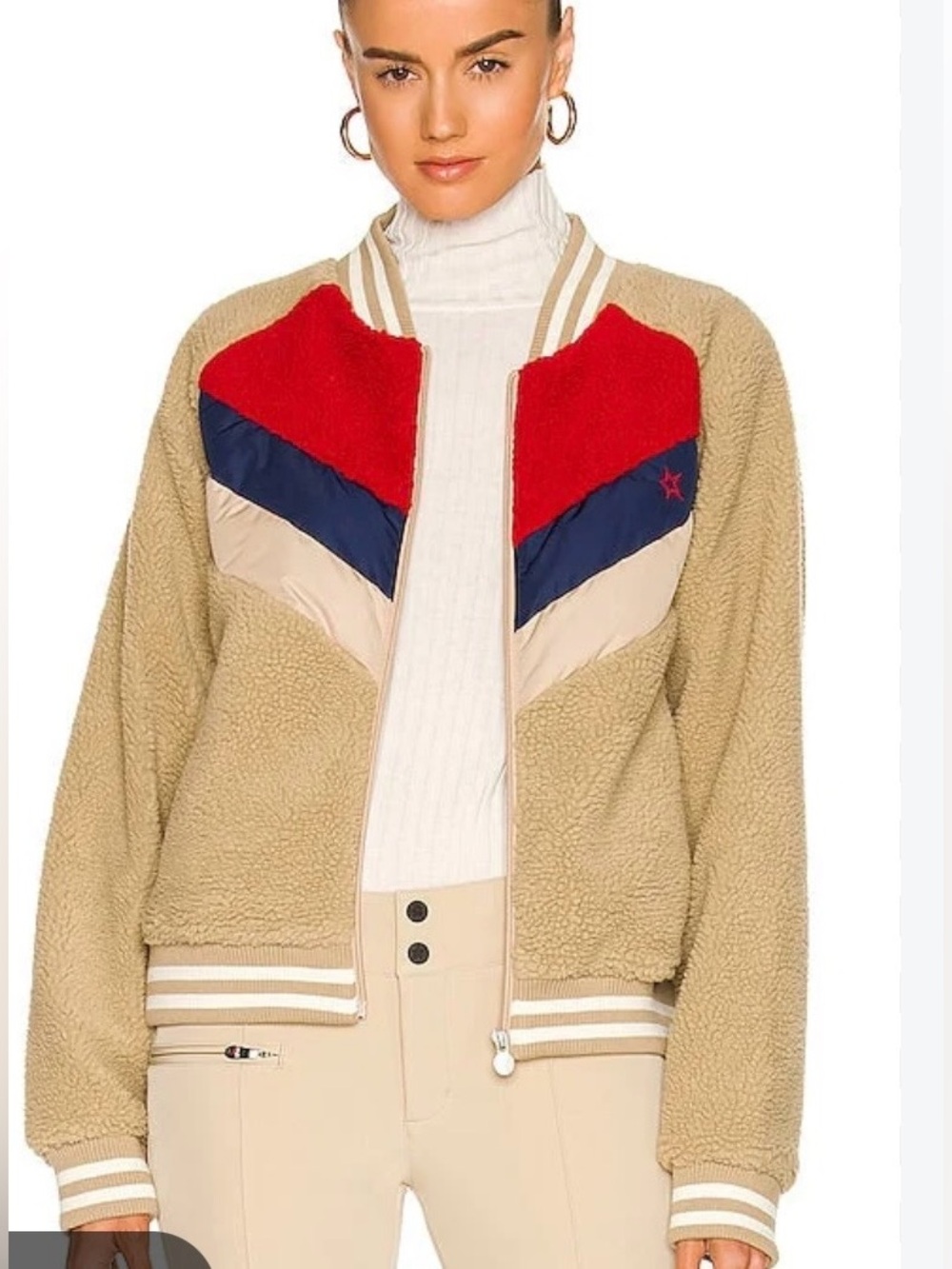 Perfect Moment Fleece Outerwear Puffer Jacket Tan Red Size XS
